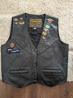 Chaleco de cuero para motocicleta Hudson negro parches Harley para mujer grande Foto 1 de 4