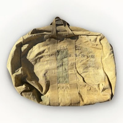 Kit militar vintage envejecido de la USAF bolsa aviador piloto volante algodón lona nombre Foto 1 de 4