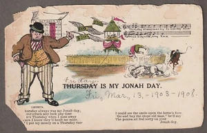 THURSDAY IS MY JONAH DAY 1907 used POSTCARD ~ Horse Racing - Picture 1 of 2
