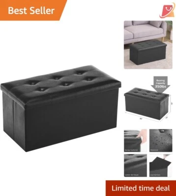 Folding Storage Ottoman Faux Leather 30 Inch Seat Footrest Couch Bedroom Hallway - Image 1 of 4