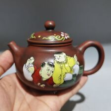 Vintage Chinese Yixing Purple Clay Teapot Zisha Ceramic Painted Children Teaware