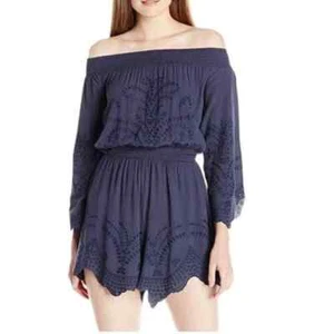 Mameluco ASTR the Label Sofia para mujer con ojales calados al hombro festoneado azul L - Imagen 1 de 8