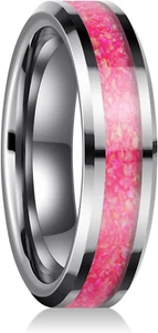Men'S 6MM 8MM Fire Opal Inlaid Wedding Band Suitable for Men and Women Match Dai - Picture 1 of 7