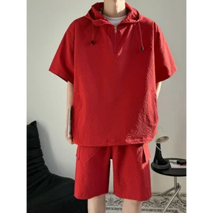 New Men Hooded Short-Sleeved T-Shirt Suit Fashion Shorts Sports and Leisure Suit - Picture 1 of 23