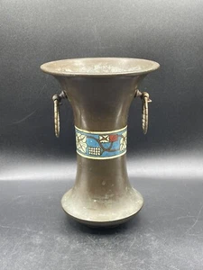 Antique Nippon Bronze Enameled Champleve Vase Handles - Picture 1 of 12