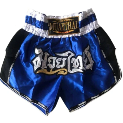 Pantalones Cortos Muay Thai Lucha Boxeo MMA UFC Equipo Artes Marciales Tela Satinada Borde de Red Foto 1 de 4