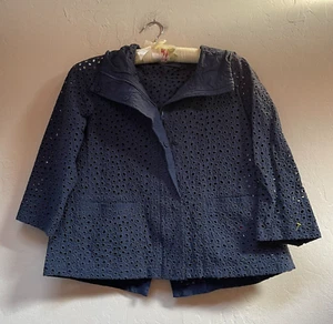 Heart HaaT by Issey Miyake Full- Zip Embroidered Eyelet Hoodie Jacket Sz 3 Navy - Picture 1 of 10