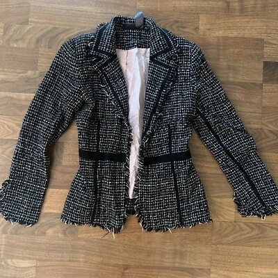 Women’s Bisou Bisou Black Tweed Blazer Jacket Fringe 4 - Image 1 of 4