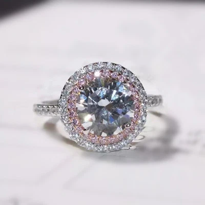 Anillo de lujo con halo de 3 quilates circonitas de plata 925 para mujer boda fiesta anillo talla 4-9 Foto 1 de 4