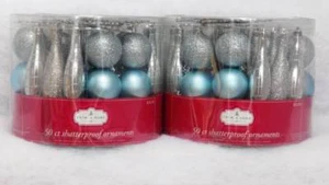 Trim A Home ~ 100 Shatterproof Light Blue and Silver Ornaments ~ NIB - Picture 1 of 2