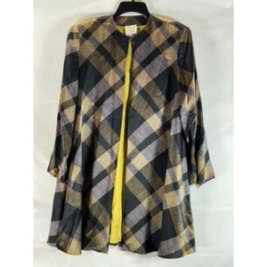 Abrigo de seda a cuadros vintage tostado/amarillo FRANCESCA OF DAMON FOR STARINGTON para mujer talla 8 - Imagen 1 de 11