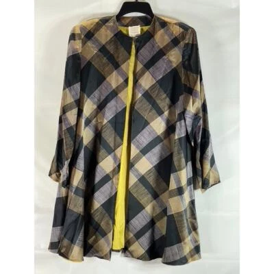 FRANCESCA OF DAMON FOR STARINGTON Women's Tan/Yellow Vintage Plaid Silk Coat SZ8 - Image 1 of 4