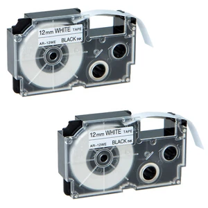 2PK 12mm Black on White Label Compatible with Casio XR-12WE KL-7200 Tape 1/2" - Picture 1 of 10