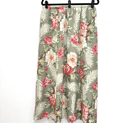 Jones New York 夏威夷热带花卉印花丝绸中裙绿色粉色 3X 全新 — 第 1/4 张图片