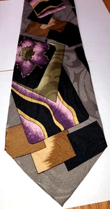 CARLO PALAZZI ART DECO FLORAL PURPLE GREEN Necktie Tie Silk 4" WIDE 59" LONG - Picture 1 of 7