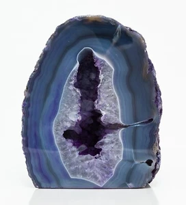 Agate Geode Half Slab Cut Base Purple Crystal Quartz Decor XL 4.88 lb H2189 - Picture 1 of 12