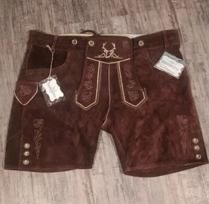Bavaria Trachten Hombres 42 Cuero Genuino Marrón Claro Lederhosen Oktoberfest Nuevo con Etiquetas - Imagen 1 de 3