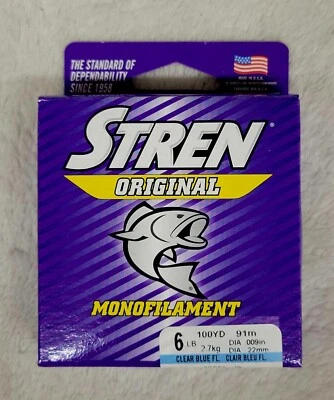STREN ORIGINAL MONOFILAMENT FISHING LINE 6LB 100YD CLEAR/BLUE FL. - Image 1 of 2