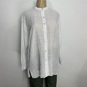 Camisa túnica Eileen Fisher blanca con botones cuello mandarín talla S relax informal - Imagen 1 de 17