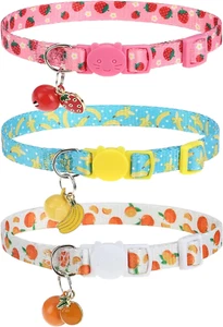 Breakaway Cat Collars with Bell & Cute Pendants, 3 Pack Adjustable Safety Kitten - Picture 1 of 12
