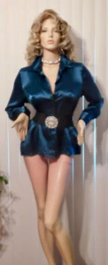 JACLYN SMITH SHINY 100% SILK LIQUID SATIN BLOUSE SZ L - Picture 1 of 6