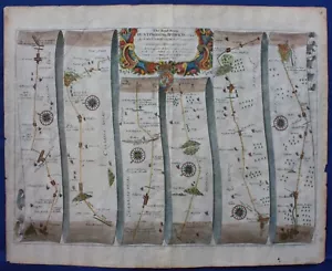 OGILBY original antique road map, HUNTINGDON, ELY, IPSWICH, Plate 73, c.1675 - Picture 1 of 7