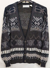 MICHAEL GERARD Men Knit Cardigan Sweater Size M/L Dark Grey& White Geo Fringes