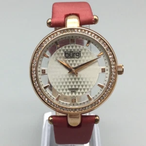 Burgi Watch Women Rose Gold Tone Crystals Bling Red Leather Band New Battery - Picture 1 of 16