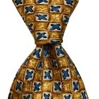 ERMENEGILDO ZEGNA Men's 100% Silk Necktie ITALY Luxury Geometric Yellow/Blue EUC