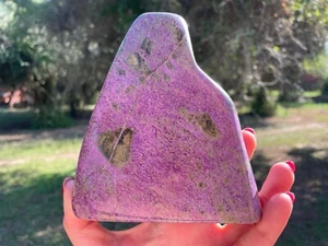 Stichtite (Atlantisite) viola XL lucida fatta a mano forma libera 2,39 libbre 5,2" - Foto 1 di 11