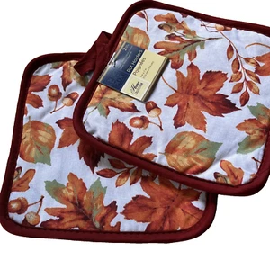 Juego de 2 Porta Ollas Otoño Acción de Gracias Hojas de Otoño Bellotas Rojo Accesorios de Cocina - Imagen 1 de 10