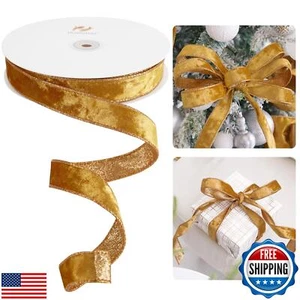 HUIHUANG Burnt Orange Velvet Wired Ribbon - 1 inch Continuous 20 Yards Double - Picture 1 of 5