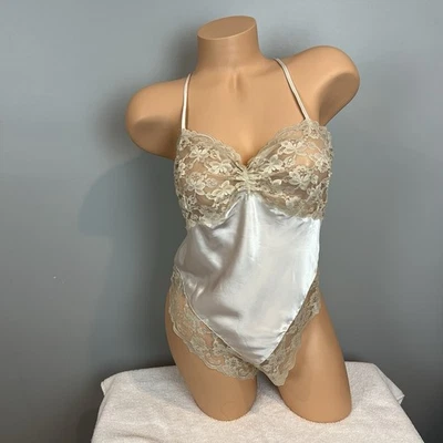 Victoria’s Secret Gold Label Satin Lace Teddy Lingerie Bodysuit Medium Vtg 90s - Image 1 of 4