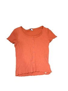 Old Navy Shirt Girls Medium 8 Orange Ribbed Short Cap Sleeve Buttons - Picture 1 of 2