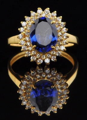 3.24 Ct Oval Cut Natural Sapphire & Diamond Wedding Ring 14k Yellow Gold - Image 1 of 4