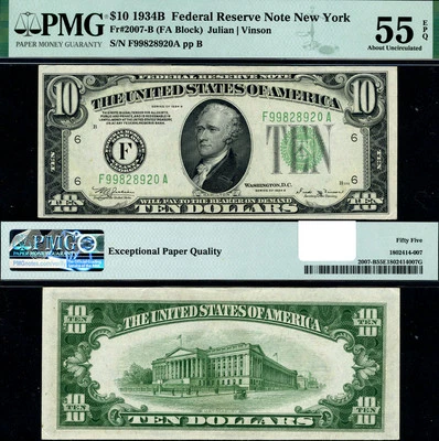 FR. 2007 B $10 1934-B Federal Reserve Note Atlanta F-A Block Choice PMG AU55 EPQ - Image 1 of 3