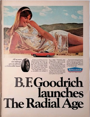 B.F. Goodrich Tires Radial Age Girl in Silver Dress Print Anuncio 1967 LIFE 15 de diciembre Foto 1 de 2