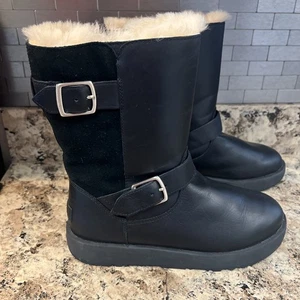 UGG Mujer Talla 8 Breida Bota Impermeable Cuero Negro Piel de Oveja Forrada Suela Vibram - Imagen 1 de 11