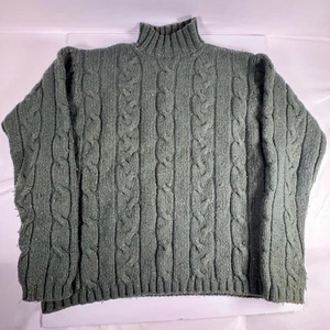 American Eagle Vtg Men Size M - Green Lambswool Mock Neck Donegal Cable Sweater - Picture 1 of 7