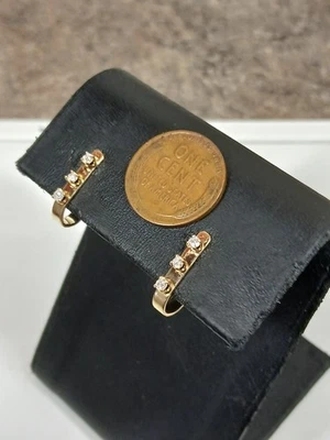 Vintage 14K Gold Triple Diamond Bar Stud Earrings - Image 1 of 4