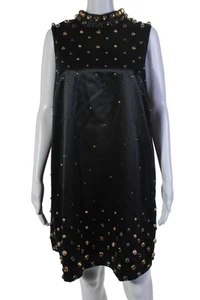 Tanvi Kedia Womens Black Beaded High Neck Sleeveless Mini A-Line Dress Size L - Picture 1 of 7