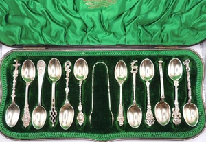 ANTIQUE GOLD WASHED STERLING SILVER TEASPOON SET - Picture 1 of 4