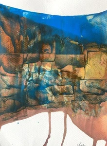 Pintura de acuarela tinta abstracta mixta sobre papel contemporáneo de 7 X 9,5” - Imagen 1 de 1