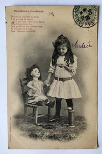 Antique French Postcard Little Girl with Doll Vocations d'Enfants 1906 - Picture 1 of 3
