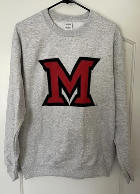 Retro Miami University Ohio RedHawks Fleece Pullover Sweatshirt Size Medium Gray - Image 1 of 3