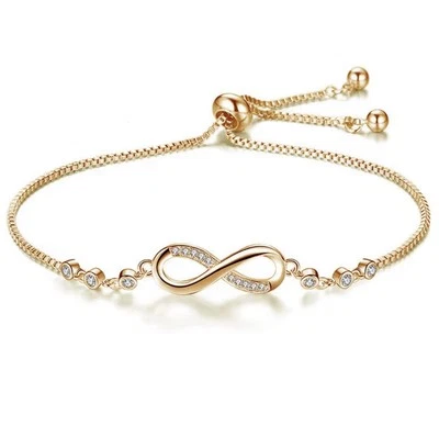 18 Karat vergoldet Armband Unendlichkeit Strass Infinity Damen Valentinstag Love - Bild 1 von 3