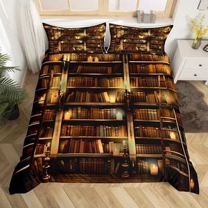 Bookshelf Bedding Set Full Size Library Books Printed Comforter Cover Set for... - Bild 1 von 6