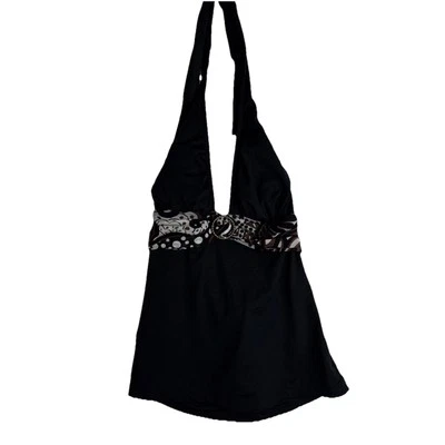 Vintage y2K Tankini Top Swimsuit Womens Medium Black Brown Metal Ring Babydoll - Image 1 of 4