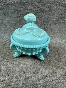 Vintage Westmoreland Argonaut blau Milchglas Muschel Drache Bonboniere Deckel - Bild 1 von 7