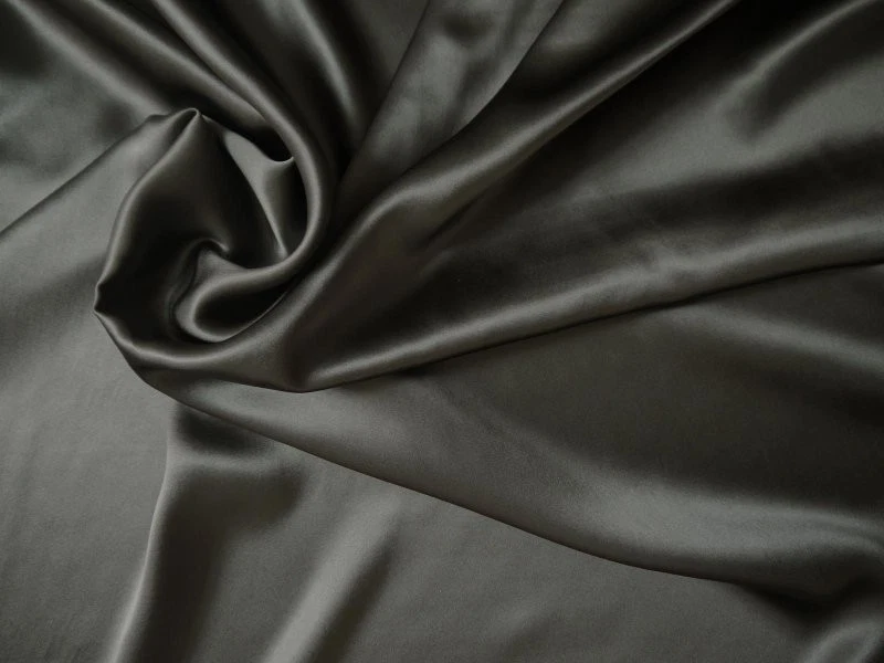 100 % Seide Crepe Satin - dunkelgrau, Top Qualität Meterware ca. 114 cm breit - Bild 1 von 1